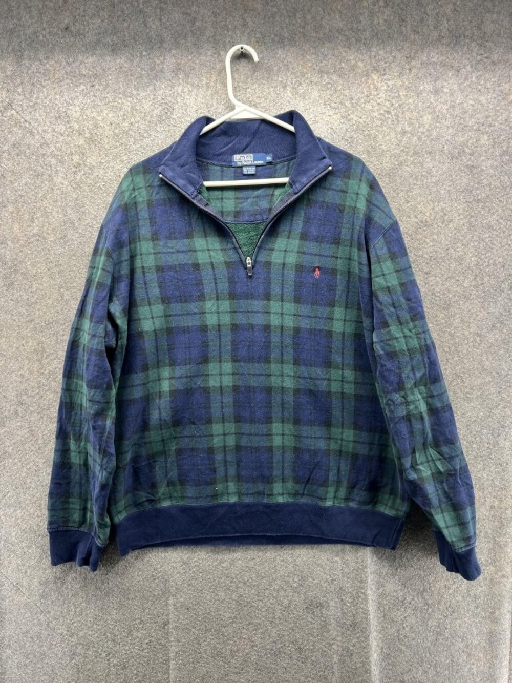 Polo By Ralph Lauren Sweater Mens XL Blue Tartan Plaid Pullover BlackWatch